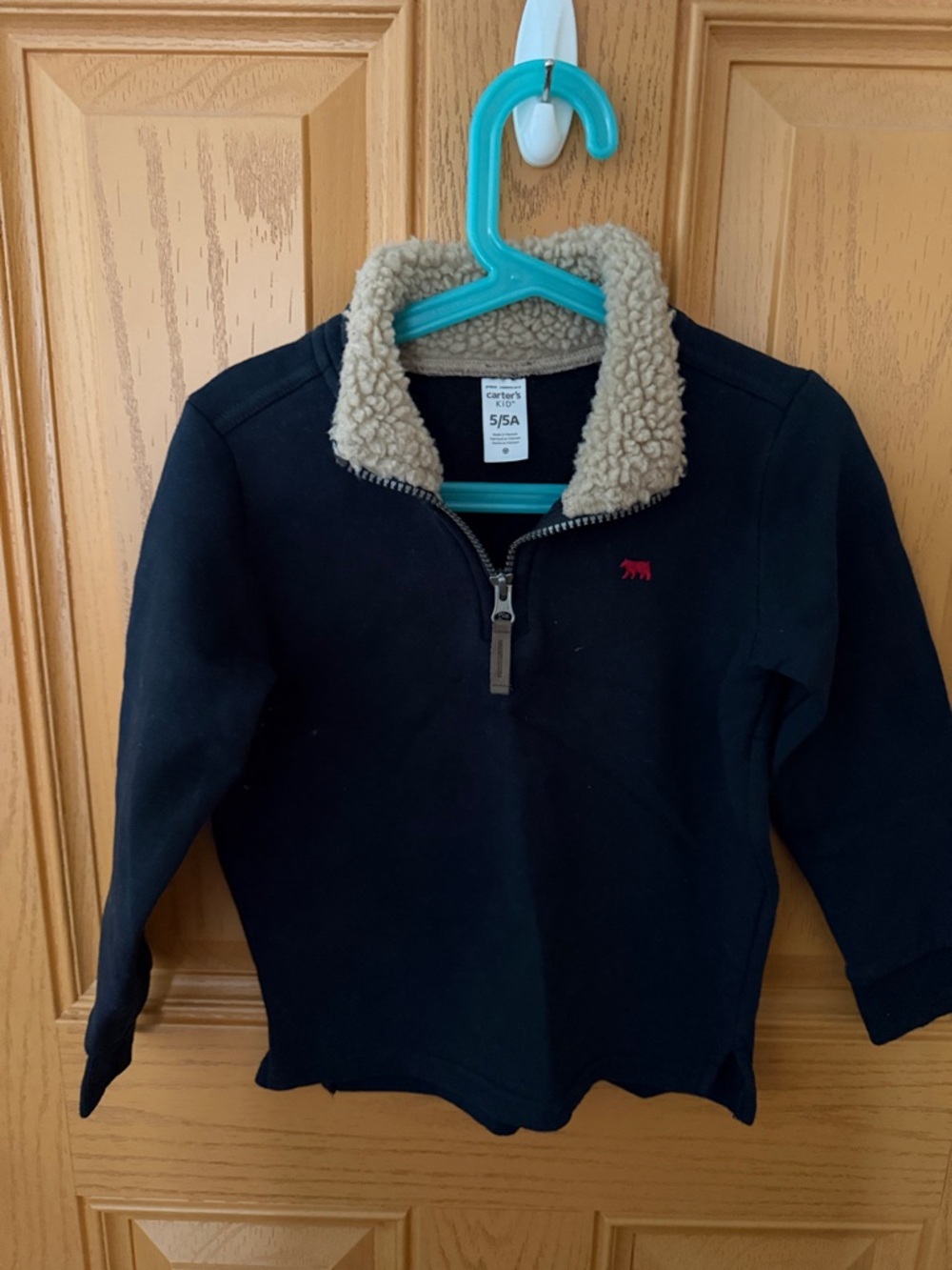 Carter's Black Pullover with Cream Sherpa Collar and Red Logo